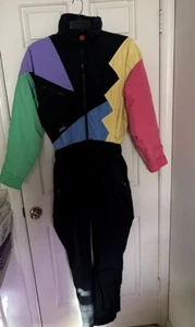 Combinaison de ski vintage années 80 Mistral multicolore femme taille 12 combinaison de neige une pièce rétro - Photo 1/15
