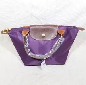 BOLSO DE MANO MONEDERO DE VINILO MORADO CON ACENTO DE CUERO SINTÉTICO MARRÓN CON ASA SUPERIOR BOLSO DE DAMAS - Imagen 1 de 18
