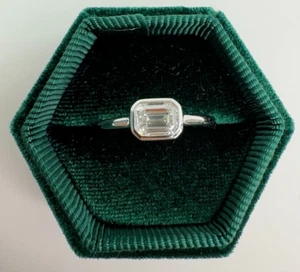 Diamond Emerald Bezel Ring E VS 2carat Certified East West Labcreated 14K W Gold - Picture 1 of 8