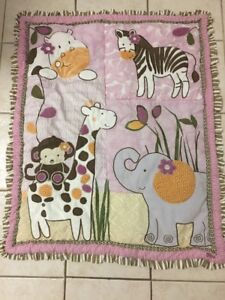 CoCaLo Baby Jacana Pink Jungle Quilt Comforter Animal Blanket VGUC