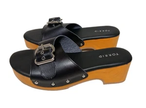 TORRID Platform Buckled Black Slide-on Sandals Wood Block Heel Women's 9WW - Picture 1 of 19