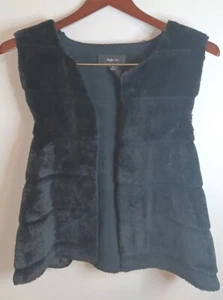 Style & Co Faux Fur Sweater Vest Womens M Black Open Front Side Pockets Boho - Picture 1 of 7