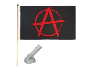 5' Wood Flag Pole Kit W/ Nylon White Bracket 3x5 Anarchy Anarchist Poly Flag - Picture 1 of 1