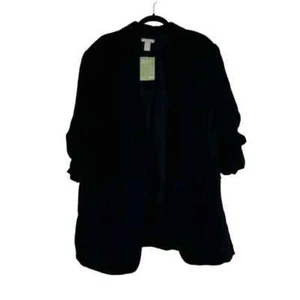 H&M Blazer Size XXL Open Front 3/4 Ruched Sleeve NEW Black - Picture 1 of 8