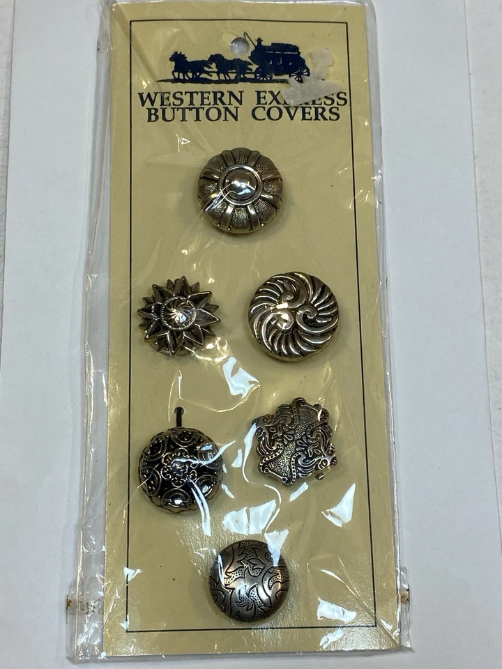 Western Express Button Covers Silver Metal New 6 Set Round Swirls Bohemian Lot - Image 1 of 1