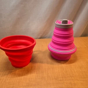 Collapsible Travel Cups Mug Camping Foldable Portable Hiking Red Pink - Picture 1 of 10