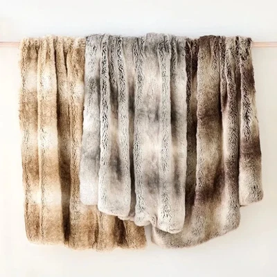 NWT West Elm Faux Fur OffSet Stripe  "A Lux Way To Lounge"  Throw 47X60" - Image 1 of 4