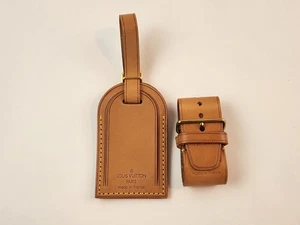 echt Louis Vuitton braun hellbraun Leder Gepäck Namensschild Taschenanhänger LV Riemen - Bild 1 von 22