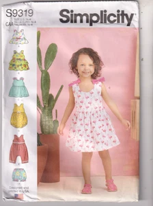9319 SIMPLICITY - DRESS TOP ROMPERS & PANTIES - Toddler GIRLS Sz 6m/1/2/3/4 - Picture 1 of 2