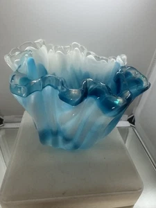 Murano Beautiful Italian Art Deco Glass Blue White Clear With Swirl - Picture 1 of 9