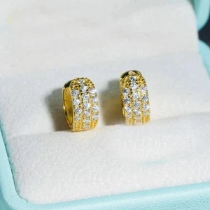 14k Yellow Gold over 2.00Ct Round Cut Lab-Created Diamond Huggie Hoop Earrings - Picture 1 of 1