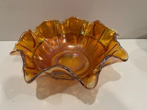 Ringelblume Bernstein Karneval Glas Münze gewellter Rand Schale Mid Century 9,5"x3,5" - Bild 1 von 2