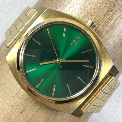Nixon Time Teller Men Green Dial Gold Tone Quartz Analog 37mm Watch 7 3/4" - Image 1 of 4