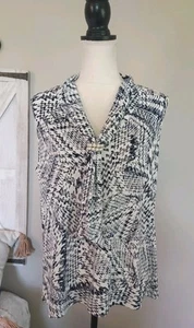 Blusa Karl Lagerfeld Paris Elegante Sin Mangas Acentos Perlados Azul Marino Blanco Talla Grande - Imagen 1 de 9