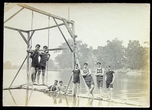 Foto original de colección Stubbs Landing Indian Lake Ohio niños nadando años 20 - Imagen 1 de 2