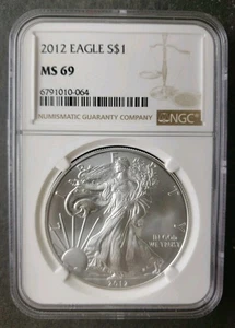 2012 $1 American Silver Eagle Dollar NGC MS69 - Picture 1 of 2
