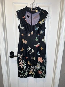 Anthropologie Leifsdottir Liefsdottir 2 Black Floral Butterfly Sheath Dress EUC - Picture 1 of 11