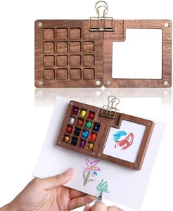 Mini Watercolor Paint Set Wooden Portable Travel Watercolor Kit,15 Grids Mini... - Picture 1 of 3