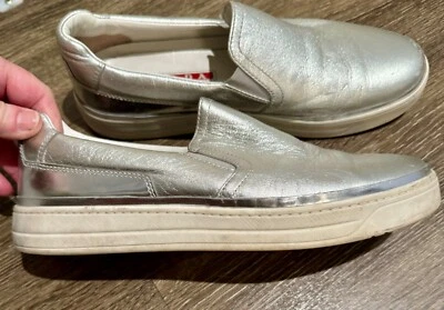Prada Metallic Silver leather women's size US 8 (38) slip-on sneaker  - Image 1 of 4