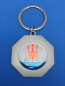 MASERATI LOGO OCTAGON KEYRING SATIN NICKEL KEY RING CHAIN #126 - Picture 1 of 1