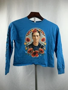 Frida Kahlo Girl’s Long Sleeve Cropped Shirt Size 9/10 Blue Rare - Picture 1 of 5