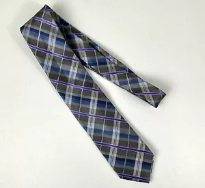 Pronto Uomo Platinum 100% Silk Tie Gray Purple Blue Plaid Men’s Necktie 56” - Picture 1 of 8