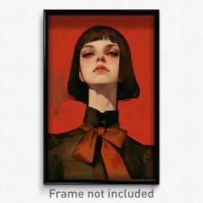 Art Poster - Girl Feeling Sentimentality Wearing Bronze Red Bowtie (Print)