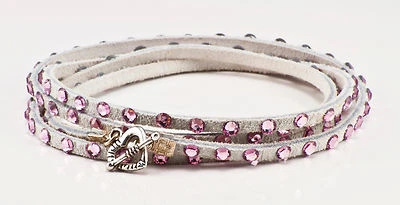 Leather Multi Wrap Bracelet In White With Pale Pink Swarovski Crystals - Image 1 of 2