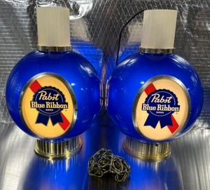 Set Of Two Vintage Pabst Blue Ribbon Hanging Globe Lamps PBR - Picture 1 of 22