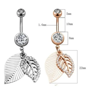CZ gepflastertes Baumeln Blatt Chirurgenstahl Schmuck Bauchnabel Ring Piercing - Bild 1 von 9