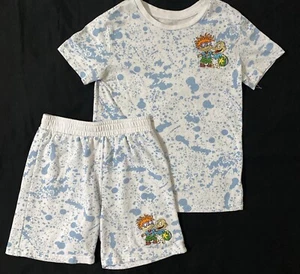 Nickelodeon Girl's Rugrats Shirt & Shorts Outfit, Medium (8) white blue Splatter - Picture 1 of 3