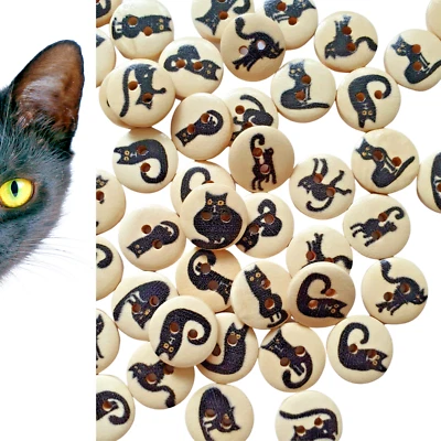 10 Knöpfe schwarze Katze  Ø 15mm Holz kleine Knöpfe Blusenknöpfe Dekoknöpfe - Bild 1 von 2