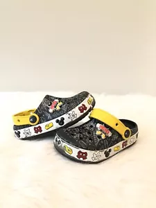 MICKEY MOUSE CROCS Kids Light Up Clogs Sz 12C Theme Park Graphics Black & Yellow - Picture 1 of 11
