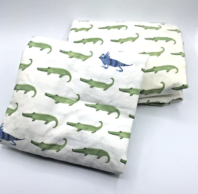 Pair of Pottery Barn Kids Fitted Crib Sheets Green Alligator Blue Chameleon - Image 1 of 4