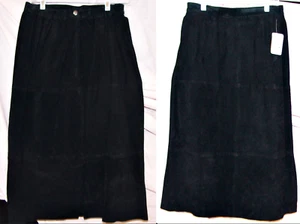 NEW ATLANTIC BEACH Black SUEDE MIDI Leather SKIRT SZ L - Picture 1 of 6