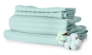Egyptian Cotton Feel 1800 Count Dolby Stripe Sheets Pocket 4 Piece Bed Sheet Se - Picture 1 of 8
