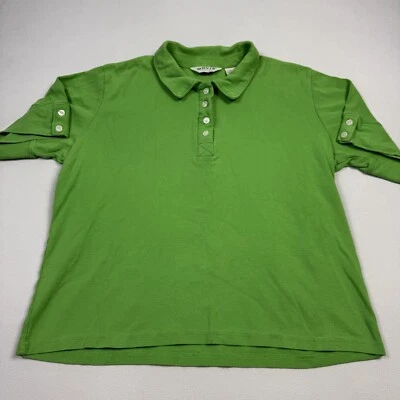 Camisa polo para mujer Orvis de peso pesado con botones de algodón verde mediana Foto 1 de 4