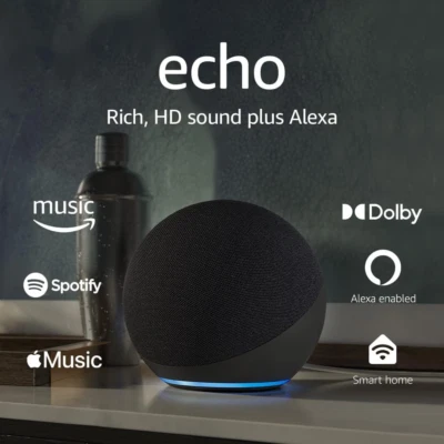 Echo (4Th Gen) | with Premium Sound, Smart Home Hub, and Alexa | Charcoal - Image 1 of 4