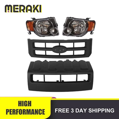 For 2008-2012 Ford Escape Front Grille & Lower Bumper Trim Molding & Headlights - Image 1 of 4