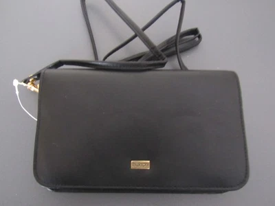 Buxton Black Solid Leather Crossbody Bag Small Purse Fashion Thin Strap: NEW! - Image 1 of 4