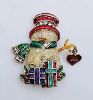 Monet Christmas Snowman Vintage Collectible 2005 Signed  Enameled Pin - Image 1 of 4