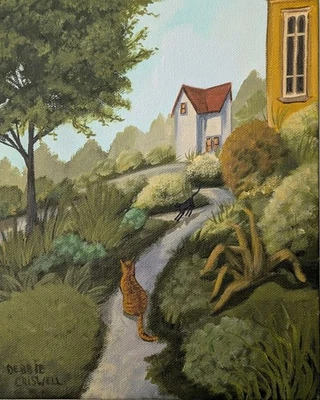 Pintura Arte Popular Original Naranja Atigrado Negro Gato Casa Jardín Paseo Mascota Amor  Foto 1 de 4