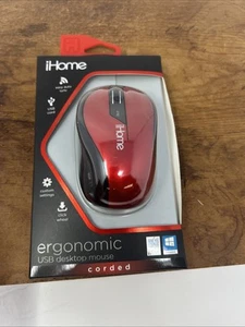 iHome Ergonomic Corded Desktop Mouse Color Red Windows Mac Click Wheel - Picture 1 of 2