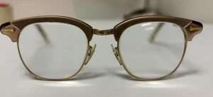 Vtg 70s Shuron Cat Eye Glasses 5 1/4 Gold/Brown Aluminum Arms USA - Picture 1 of 6