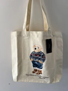 Ralph Lauren Polo Canvas Medium Polo Bear Tote Bag 100% Cotton - Picture 1 of 5