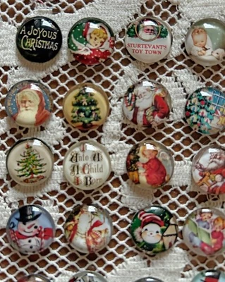 Lot 42 Glass Cabochons Vintage Christmas Art Unset Buttons Pendants Charms DIY - Image 1 of 4