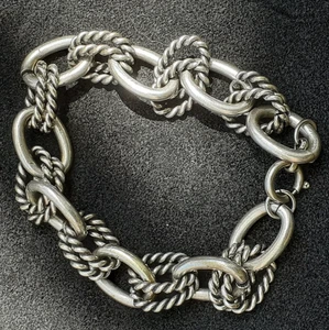 CADENA VICTORIANA BRAZALETE CADENA ESLABÓN DE LUJO CHAPADO EN PLATA 21 cm - Imagen 1 de 13