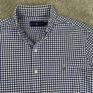 Ralph Lauren Hemd Herren L blau Gingham Karo Button Down adrette Fleisch Pony gebraucht, in einwandfreiem Zustand - Bild 1 von 8