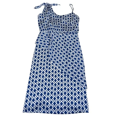 Banana Republic Petite Dress 00 Blue White Geo Print One Shoulder Tie Summer - Image 1 of 4
