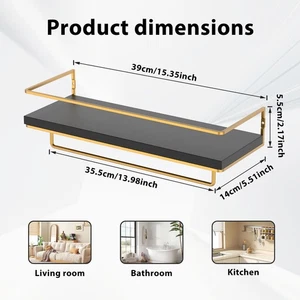 Wood Iron Hanging Shelf Space Saving Floating Storage Rack Easy to Store swlDT - Picture 1 of 11